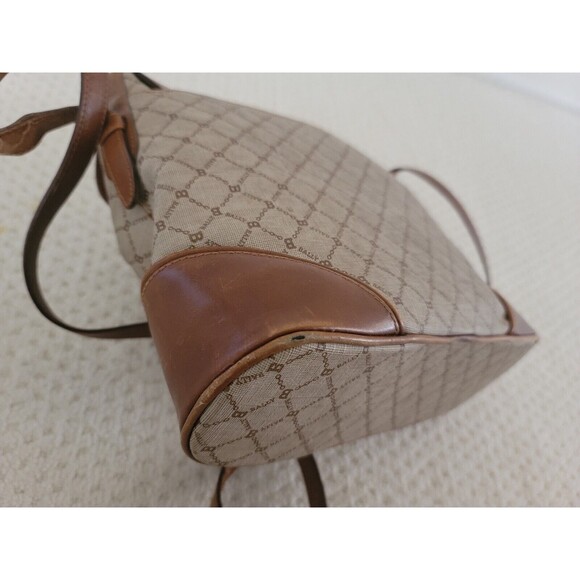 Vintage Bally Logo Canvas Print & Brown Leather handbag shoulder bag ITALY - Picture 9 of 15